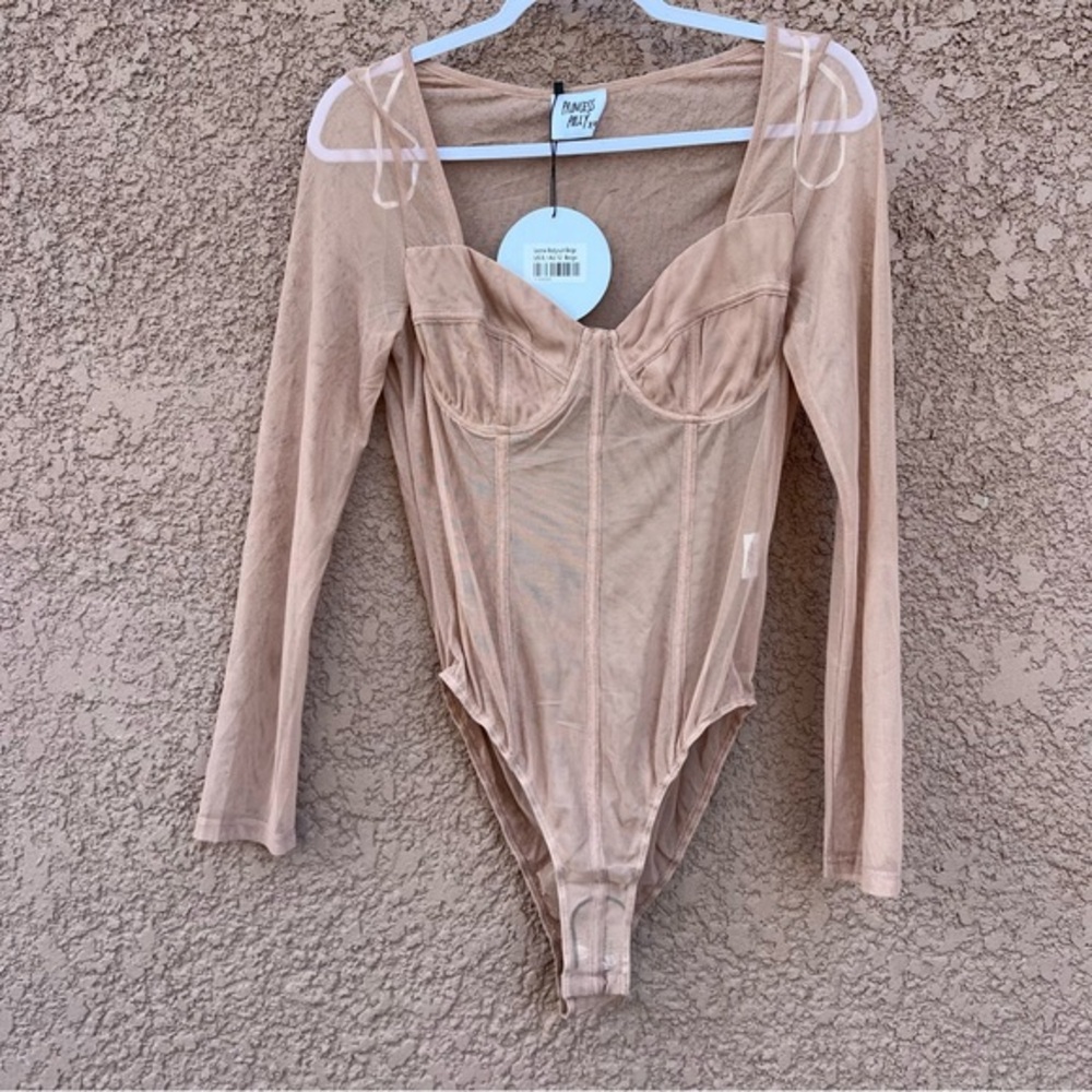 Princess Polly Nude/Tan Mesh Long Sleeve Corset Bodysuit